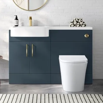 Harper Navy Blue Combination Vanity Basin and Tucson Toilet 1200mm - Brushed Brass Accents - Left Handed