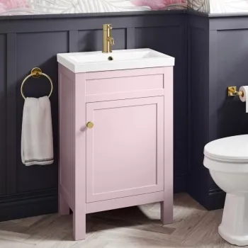 Bermuda Cashmere Pink Basin Vanity 500mm - Brushed Brass Accents