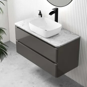 Corsica Tungsten Grey Vanity Drawer with Marble Top & Curved Counter Top Basin 1000mm