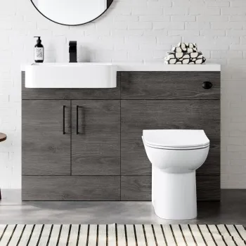 Harper Charcoal Elm Combination Vanity Basin and Aruba Toilet 1200mm - Black Accents - Left Handed