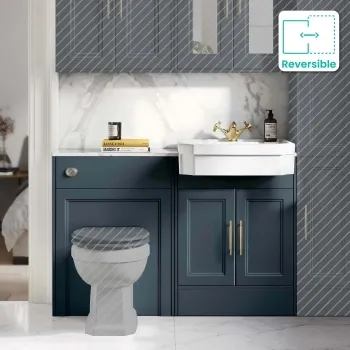 Monaco Inky Blue Combination Vanity Traditional Basin with Marble Top 1200mm (Excludes Pan & Cistern) - Brass Knurled Handles