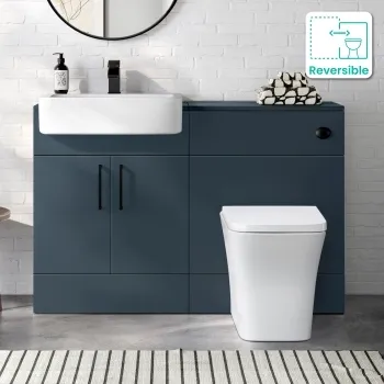 Harper Navy Blue Combination Vanity Basin and Houston Toilet 1200mm - Black Accents
