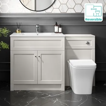 Milos Cotton White Combination Vanity Basin and Houston Toilet 1300mm - Chrome Handles