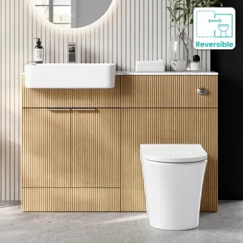 Sicily Fluted Country Oak Combination Vanity Basin with Marble Top & Tucson Toilet 1200mm - Chrome Handles