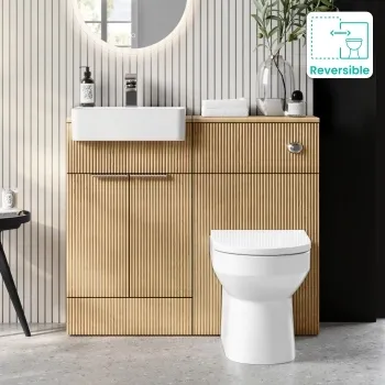 Sicily Fluted Country Oak Combination Vanity Basin and Miami Toilet 1000mm - Chrome Handles