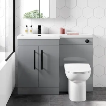 Avon Stone Grey Combination Vanity Basin and Aruba Toilet 1100mm - Black Accents - Left Handed