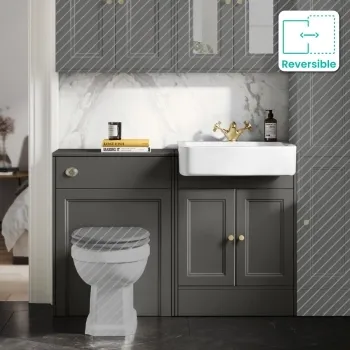 Monaco Graphite Grey Basin Vanity and Back To Wall Unit 1200mm (Excludes Pan & Cistern) - Brushed Brass Accents
