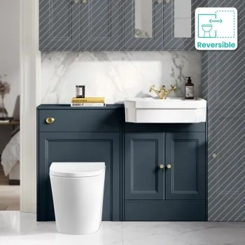 Monaco Inky Blue Combination Vanity Traditional Basin and Boston Toilet 1200mm - Brushed Brass Accents