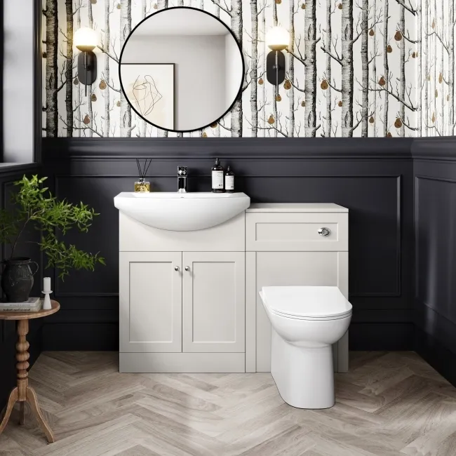 Capri Cotton White Combination Vanity Basin and Aruba Toilet 1150mm - Chrome Handles