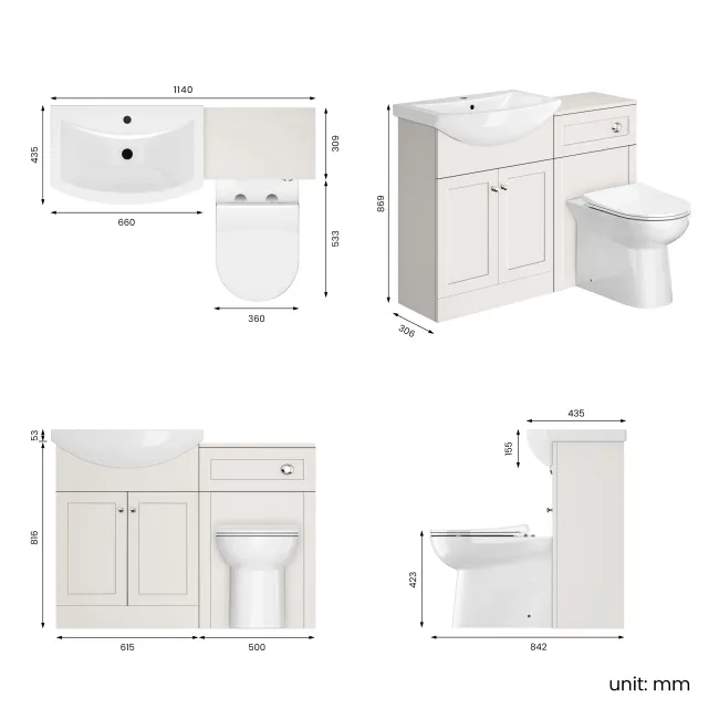 Capri Cotton White Combination Vanity Basin and Aruba Toilet 1150mm - Chrome Handles