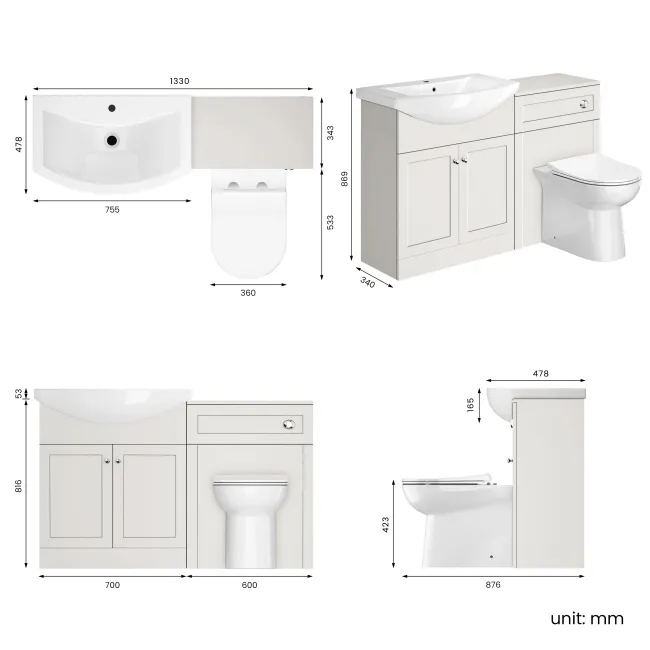 Capri Cotton White Combination Vanity Basin and Aruba Toilet 1350mm - Chrome Handles