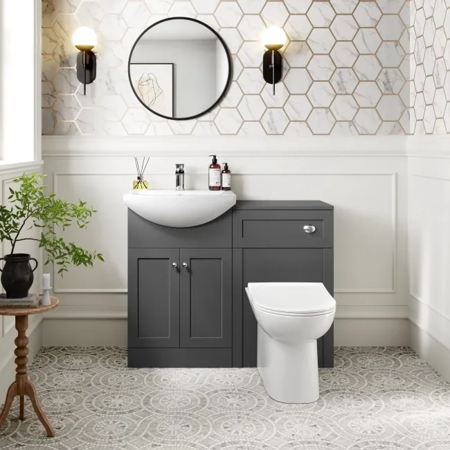 Capri Slate Grey Combination Vanity Basin and Aruba Toilet 1050mm - Chrome Handles