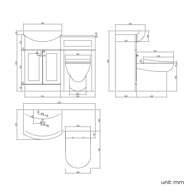 Capri Slate Grey Combination Vanity Basin and Aruba Toilet 1050mm - Chrome Handles