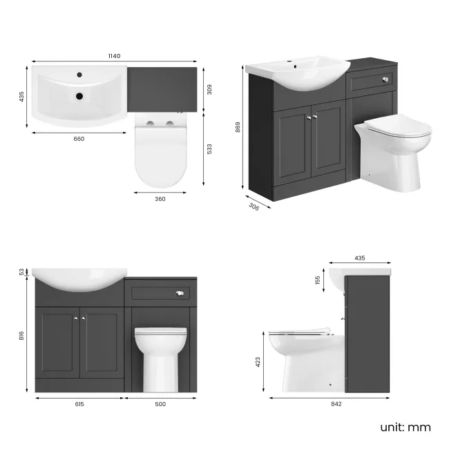 Capri Slate Grey Combination Vanity Basin and Aruba Toilet 1150mm - Chrome Handles