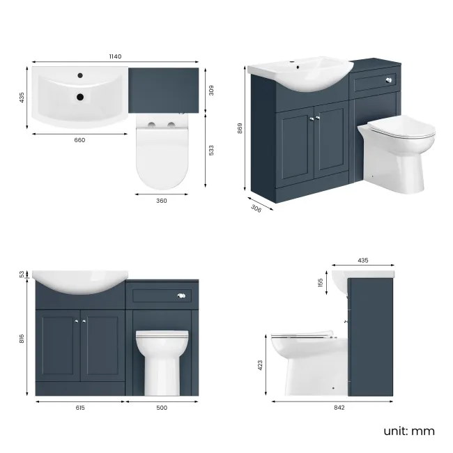 Capri Navy Blue Combination Vanity Basin and Aruba Toilet 1150mm - Chrome Handles