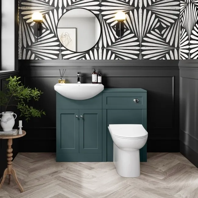 Capri Mystic Green Combination Vanity Basin and Aruba Toilet 1050mm - Chrome Handles