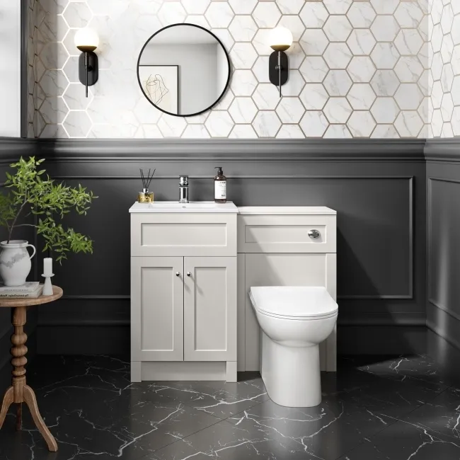 Milos Cotton White Combination Vanity Basin and Aruba Toilet 1000mm - Chrome Handles