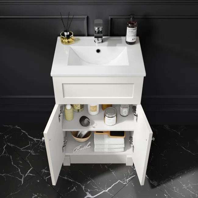 Milos Cotton White Combination Vanity Basin and Aruba Toilet 1000mm - Chrome Handles