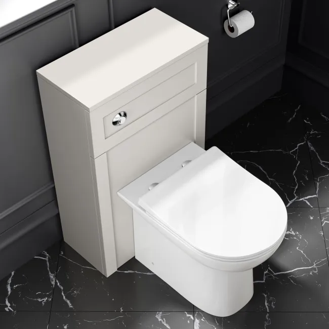 Milos Cotton White Combination Vanity Basin and Aruba Toilet 1000mm - Chrome Handles