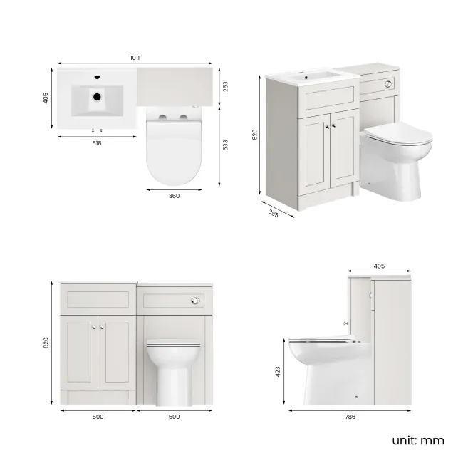 Milos Cotton White Combination Vanity Basin and Aruba Toilet 1000mm - Chrome Handles
