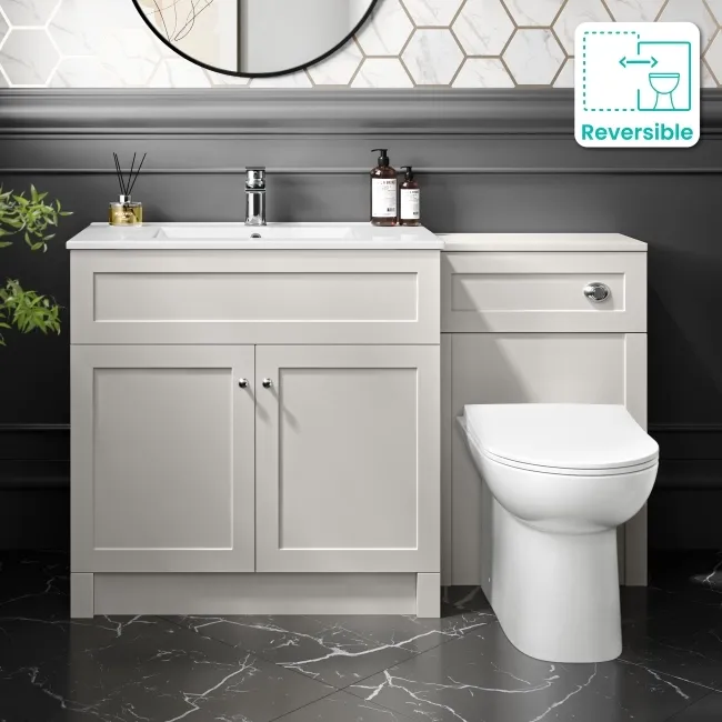 Milos Cotton White Combination Vanity Basin and Aruba Toilet 1300mm - Chrome Handles