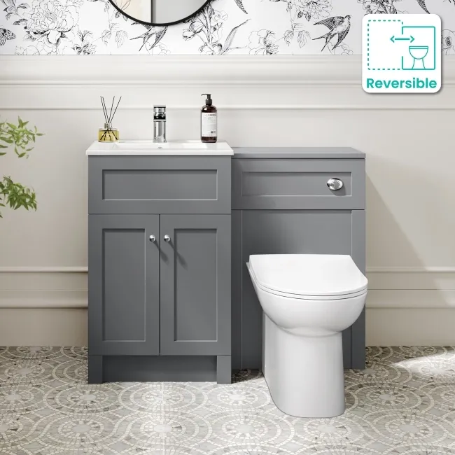 Milos Fog Grey Combination Vanity Basin and Aruba Toilet 1000mm - Chrome Handles
