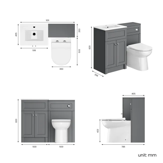 Milos Fog Grey Combination Vanity Basin and Aruba Toilet 1000mm - Chrome Handles
