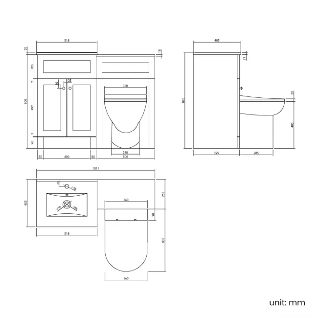 Milos Fog Grey Combination Vanity Basin and Aruba Toilet 1000mm - Chrome Handles