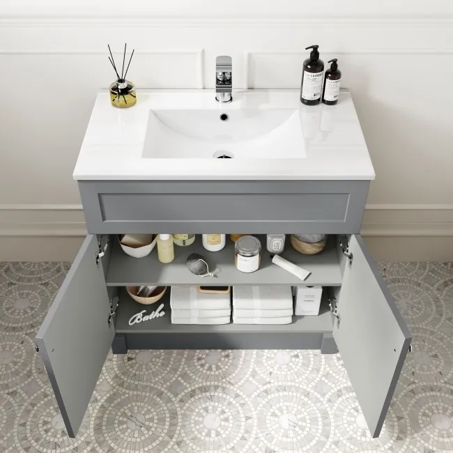 Milos Fog Grey Combination Vanity Basin and Aruba Toilet 1300mm - Chrome Handles