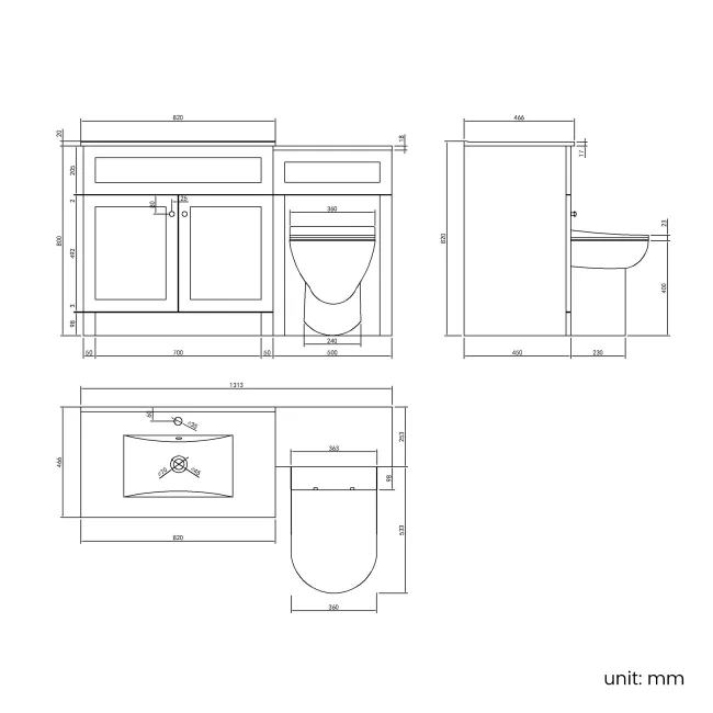 Milos Fog Grey Combination Vanity Basin and Aruba Toilet 1300mm - Chrome Handles