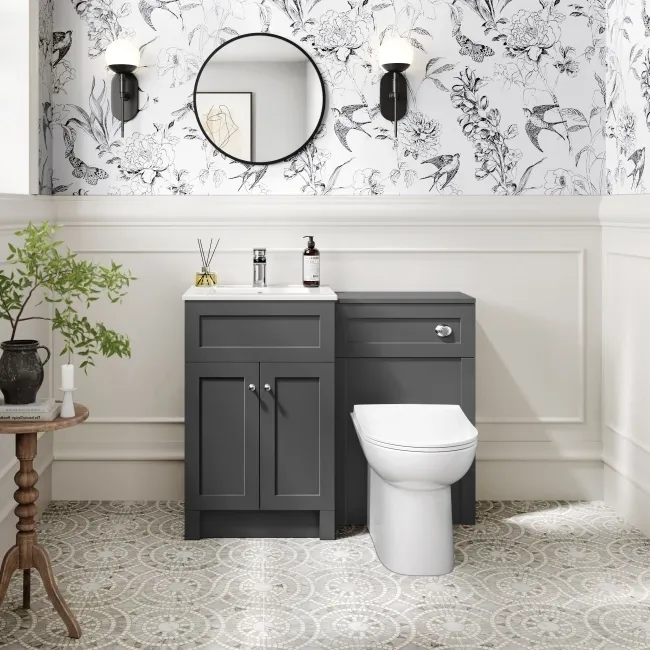 Milos Slate Grey Combination Vanity Basin and Aruba Toilet 1000mm - Chrome Handles