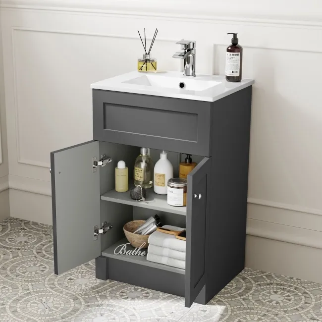 Milos Slate Grey Combination Vanity Basin and Aruba Toilet 1000mm - Chrome Handles