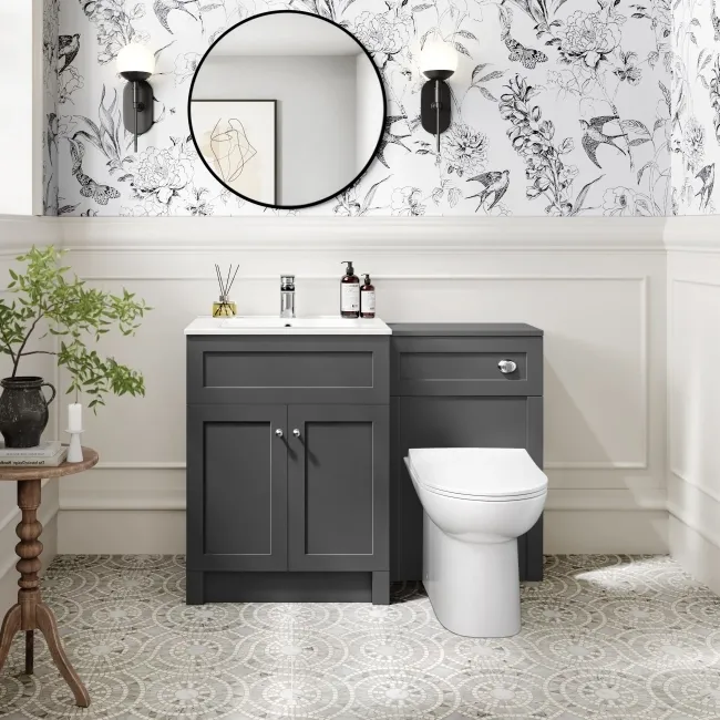 Milos Slate Grey Combination Vanity Basin and Aruba Toilet 1100mm - Chrome Handles