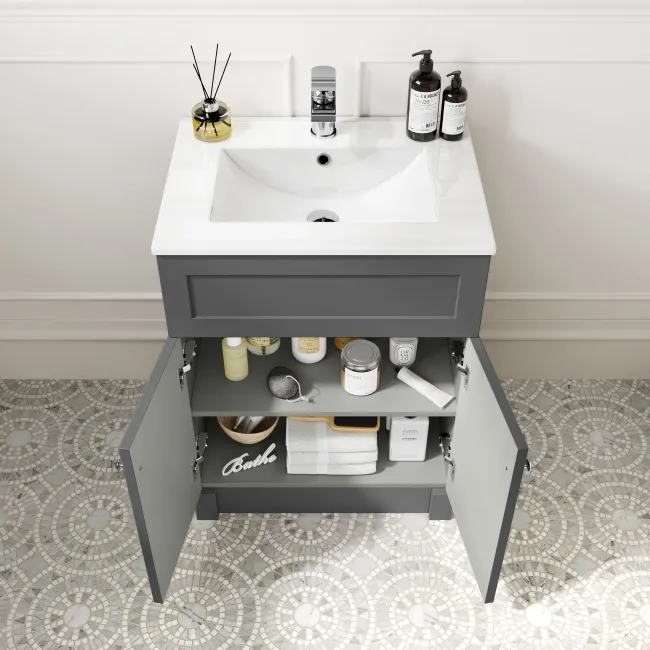 Milos Slate Grey Combination Vanity Basin and Aruba Toilet 1100mm - Chrome Handles