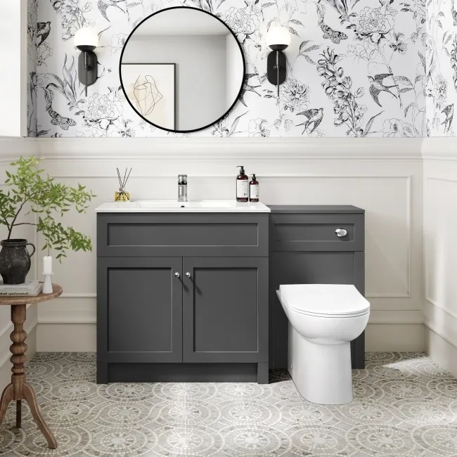 Milos Slate Grey Combination Vanity Basin and Aruba Toilet 1300mm - Chrome Handles