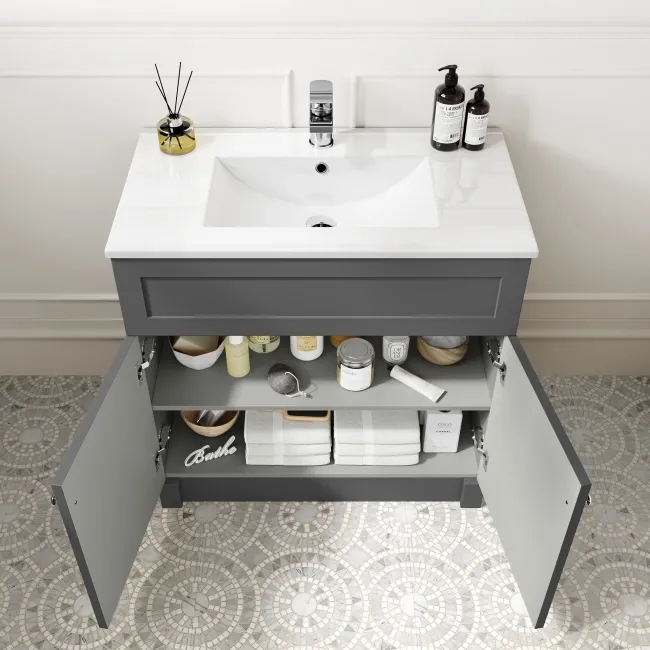 Milos Slate Grey Combination Vanity Basin and Aruba Toilet 1300mm - Chrome Handles