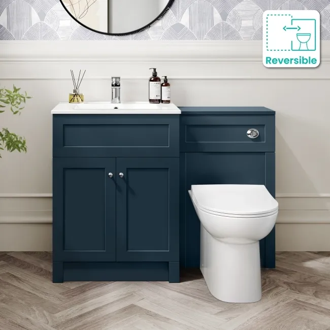 Milos Navy Blue Combination Vanity Basin and Aruba Toilet 1100mm - Chrome Handles
