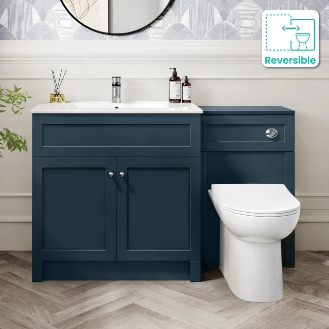 Milos Navy Blue Combination Vanity Basin and Aruba Toilet 1300mm - Chrome Handles