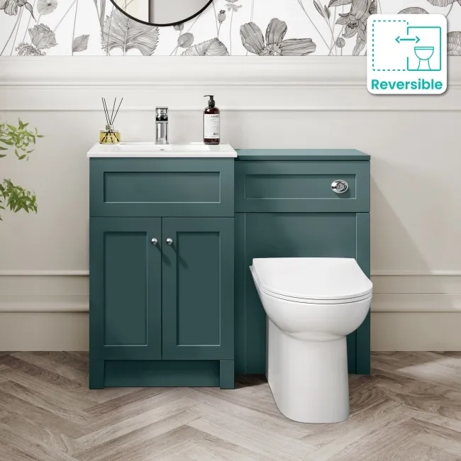 Milos Mystic Green Combination Vanity Basin and Aruba Toilet 1000mm - Chrome Handles