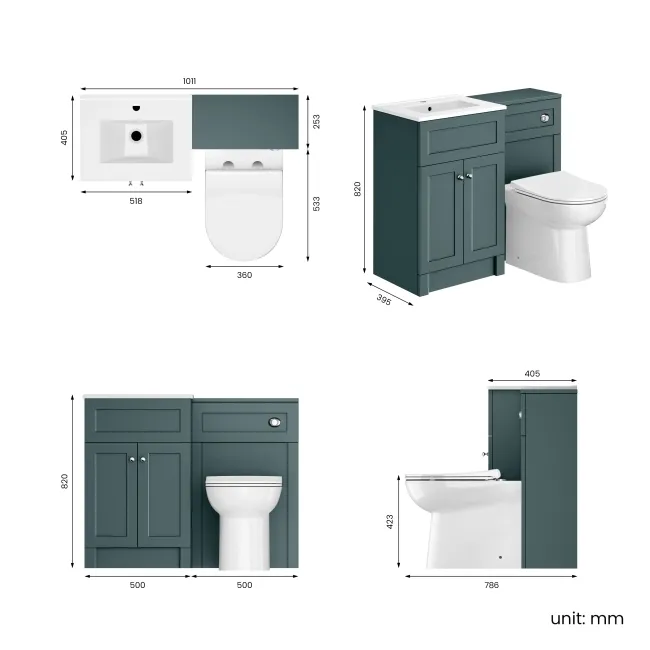 Milos Mystic Green Combination Vanity Basin and Aruba Toilet 1000mm - Chrome Handles