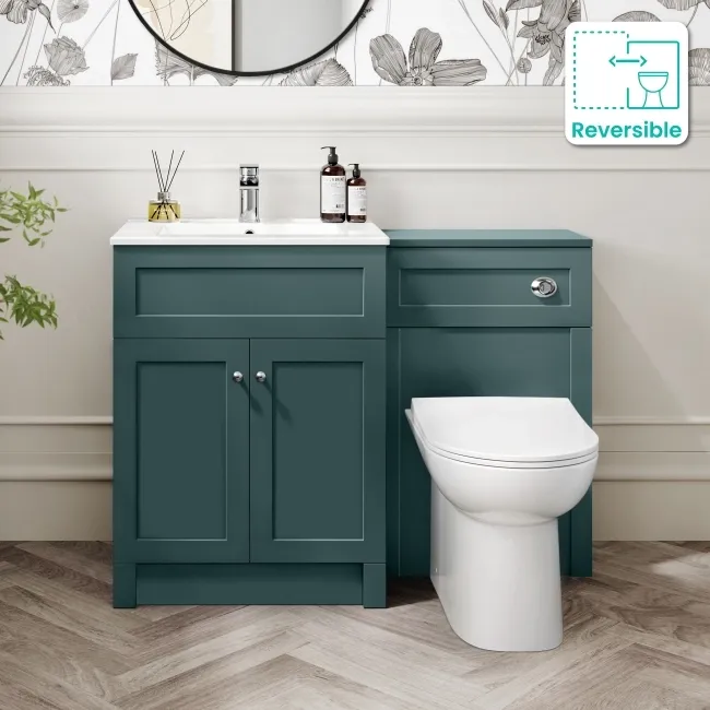 Milos Mystic Green Combination Vanity Basin and Aruba Toilet 1100mm - Chrome Handles