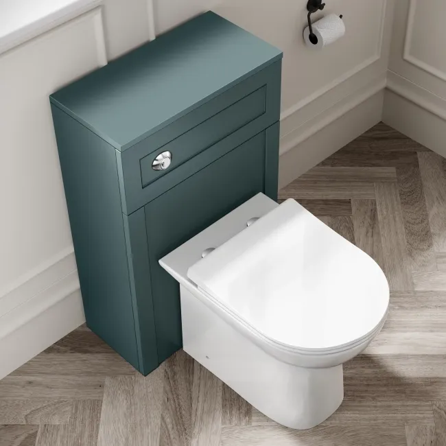 Milos Mystic Green Combination Vanity Basin and Aruba Toilet 1300mm - Chrome Handles