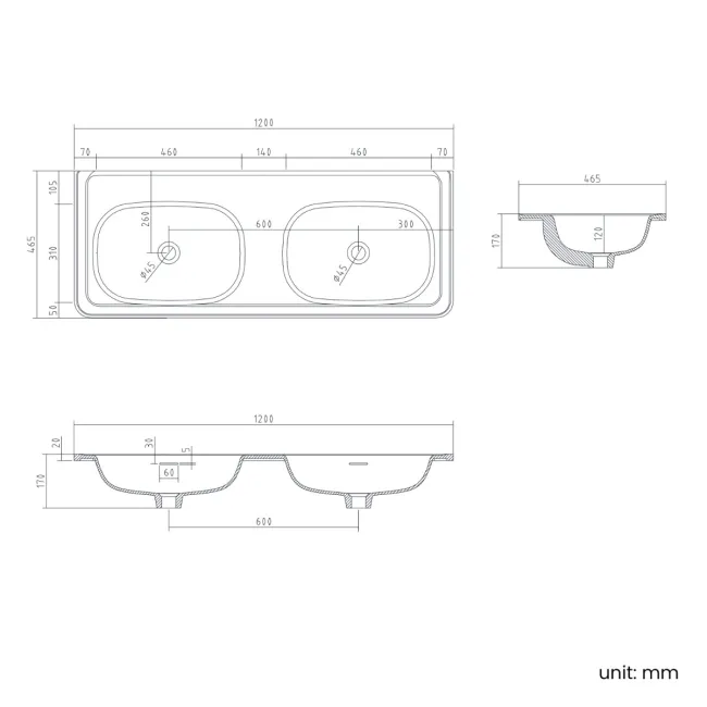 Sorrento Fluted Black Walnut Wall Hung Drawer Vanity with Black Double Basin 1200mm