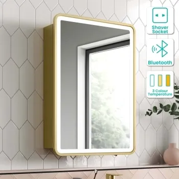 Olivia Matt Brass Illuminated LED Mirror Cabinet With BLUETOOTH Speaker 710x500mm