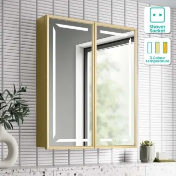 Mia Matt Brass Illuminated LED Mirror Cabinet 710x600mm