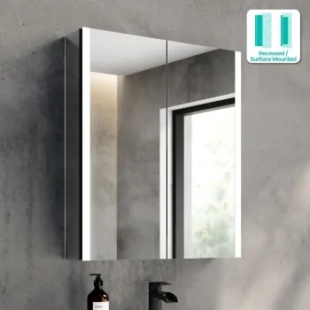Selma Matt Black Illuminated LED Recessed Mirror Cabinet 700x600mm