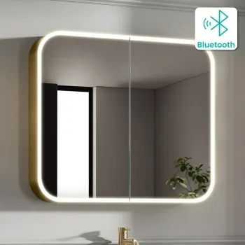Willow Brushed Brass Illuminated LED Mirror Cabinet With BLUETOOTH Speaker & USB Port 700x800mm