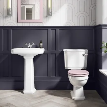 Hudson Traditional Close Coupled Toilet With Cashmere Pink Seat & Pedestal Basin - Single Tap Hole