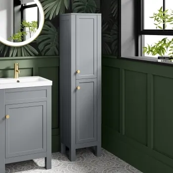 Bermuda Dove Grey Floor Standing Tall Cabinet 1500x350mm - Brushed Brass Accents