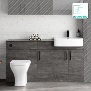 Harper Charcoal Elm Combination Vanity Basin and Atlanta Toilet 1500mm - Black Accents